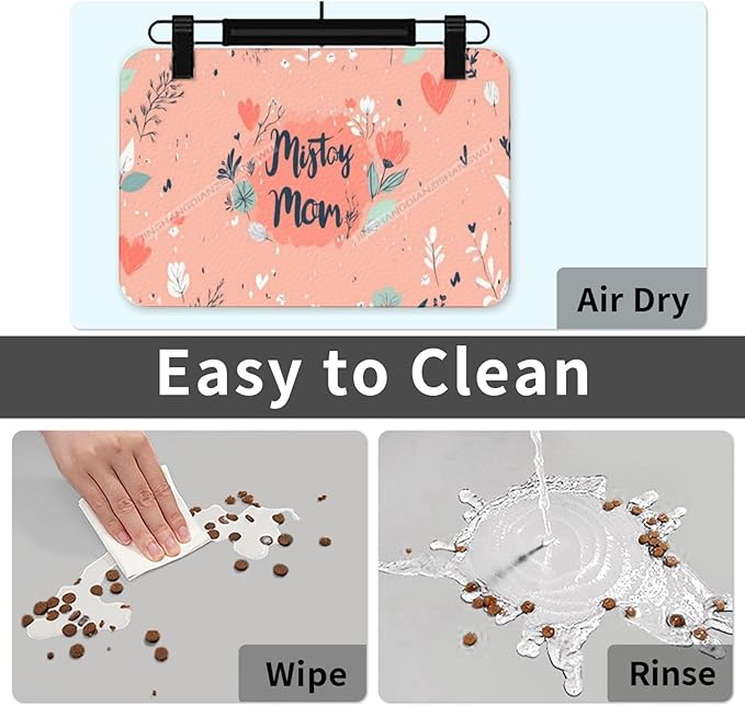 Pet Feeding Mat for Dogs Cats Happy Mother's Day Floral Gift for Mom Bt Absorbent Dog Food Mat Non-Slip Waterproof Placemat Quick Dry Pet Supplies Bowl Mats