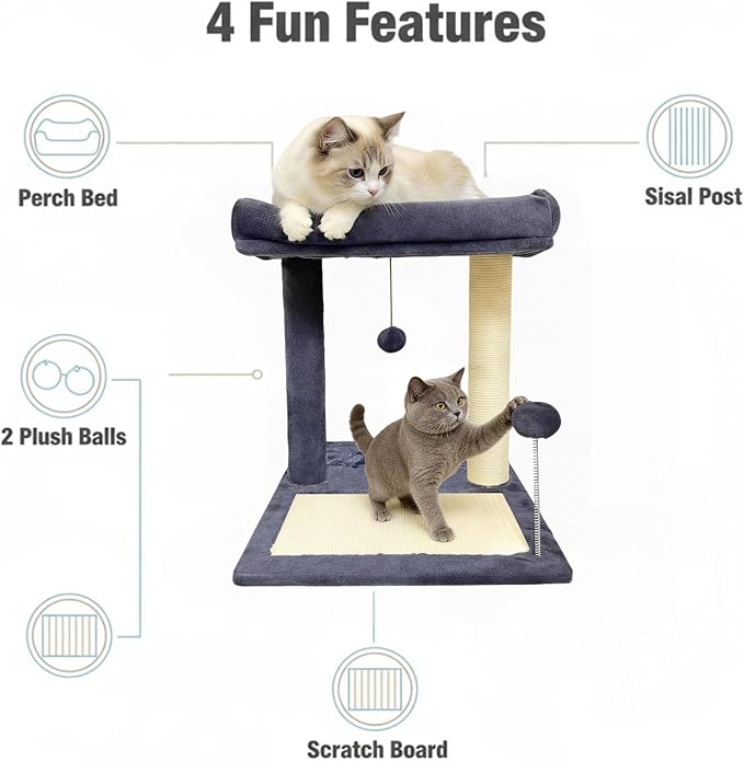 Cat Scratching Post, 19.69" H(50cm) Cat Tree with Cat Bed, Scratching Posts for Indoor Cats with Two Plush Balls Toy, Small Cat Tree for Kittens/Cats Playing and Relaxing