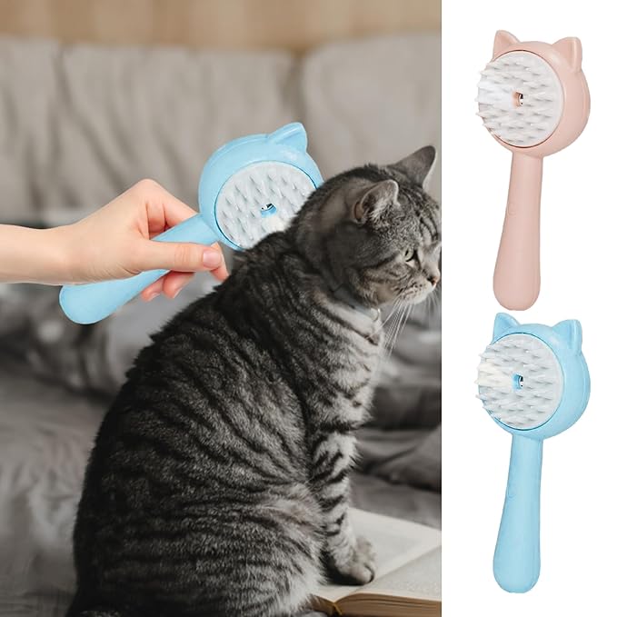 Steamy Cat Brush, 2 in 1 Electric Grooming Brush with Steam, Cat Brushes For Indoor Cats, Multifunctional Pet Hair Cleaning Brush, Rechargeable Massage Grooming Comb for Cat, Kitten, Puppies (A)