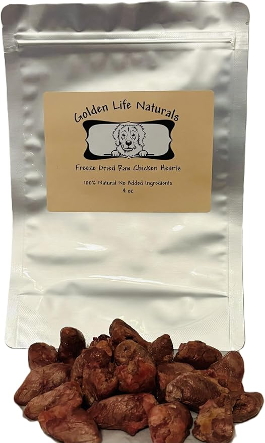 Golden Life Naturals Freeze Dried Raw Chicken Hearts, 4 oz, 100% Natural