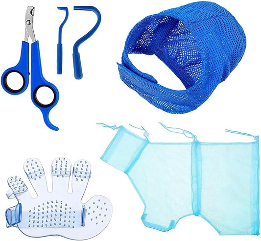 Cat Bathing Bag - 5 Pieces Cat Bathing Bag Anti Scratch and Bite | Pet Cleaning and Grooming Set | Grooming Pet Claw Care with Nail Clipper Trimmer Cleaning Supplies for Indoor & Kitten