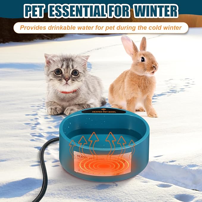 Heated Water Bowl for Dog and Cat Outdoor Heated Bird Bath 74.4oz with Extension Cord Cover and Insulation Tape Wrap Pet Water Bowl Winter for Dog, Cat, Birds, Chickens(Green)