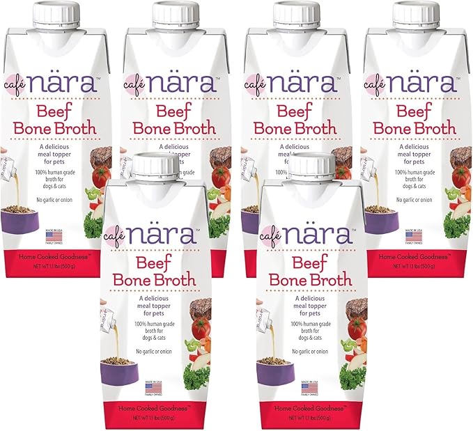 Café Nara Grain-Free Beef Bone Broth Wet Food Topper for Dogs & Cats - 100% Natural, Healthy Hydration - 1.1 lbs (Pack of 6)