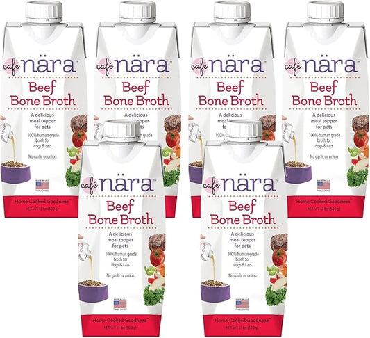 Café Nara Grain-Free Beef Bone Broth Wet Food Topper for Dogs & Cats - 100% Natural, Healthy Hydration - 1.1 lbs (Pack of 6)