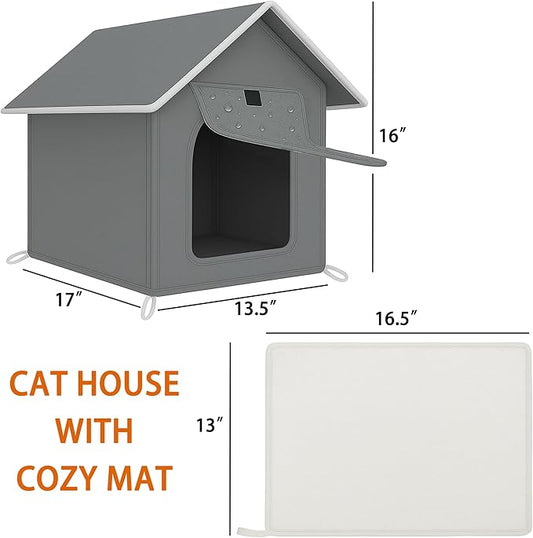 Outdoor Cat House with Cozy Cushion, Waterproof Insulated Cat Houses for Outdoor Cats, Shelter for Feral Pet Outside, Design for All Weather, Dark Grey