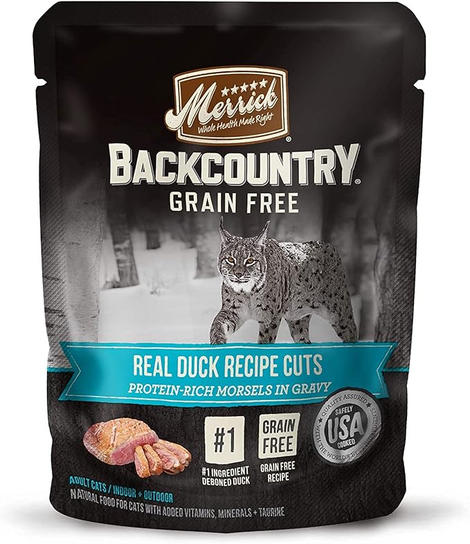 Merrick Backcountry Grain Free, Real Meat, Wet Cat Food, Real Duck Recipe Cuts, Protein Rich Morsels in Gravy, Adult Cats, 3 Ounce Each Packet (Pack of 6)