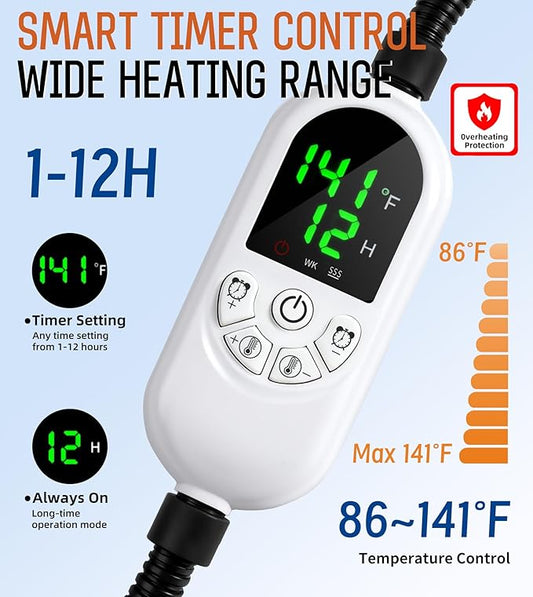 Pet Heating Pad for Cats & Dogs, Electric Heated Cat Bed with Adjustable Temperature (12 Levels) & Timer (12 Options), Chew-Resistant Cord, Indoor & Outdoor Use 18“x18”-25W