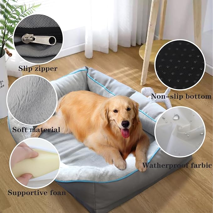 Orthopedic Dog Bed for Big Dogs,Waterproof Big Size Dog Sofa,Supportive Foam Pet Couch with Removable Cover,Non-Slip Bottom and Waterproof Lining,Machine Washable