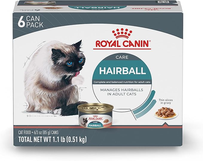 Royal Canin Feline Care Nutrition Hairball Care Adult Thin Slices in Gravy Cat Food, 3 oz (Pack of 6)