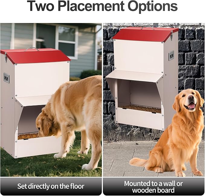 Outdoor Gravity Dog Feeder, 50 lb Large Capacity Automatic Dog Food Dispenser, Heavy Steel Weather-Resistant Pet Feeder with Clear Viewing Door, Wall or Ground Mount for Large Dogs