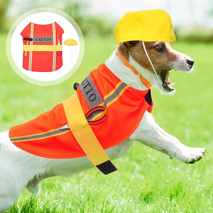 Wear-Resistant Engineer Dog Costume Puppy Clothes Decorative Orange Polyester L Size Festive Pet Supply