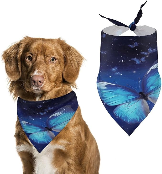 Dog Bandana Spring Pet Scarf Adjustable Triangle Blue Starry Butterfly Printing Dog Bib Washable Polyester Puppy Bandana for Small Medium Large Dogs Cat Birthday Party Supplies