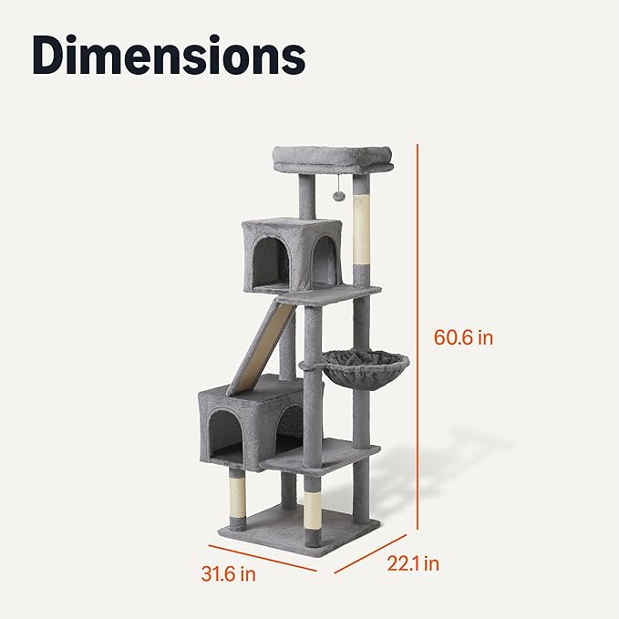 Amazon Basics Indoor Cat & Kittens Multi-Level Climbing Activity Tower with Scratching Posts, FSC Certified, 60.1" (152.7cm) H, Grey