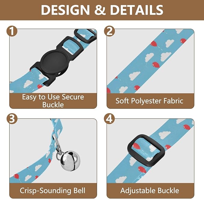 Dog Collar Balloons Clouds Pattern Dog Collars Puppy Collar Cat Pet Collar with Adjustable Buckle for Dogs Cats Pets Supplies 2 Pack