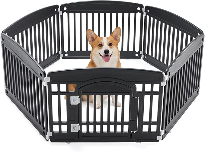 NEWBULIG Dog Playpen 6-Panel, 24IN Puppy Playpen, Stable Dog Play Pen Indoors/Outdoor with Secure Locking Door, Plastic Pet Fence for Small & Medium Dogs
