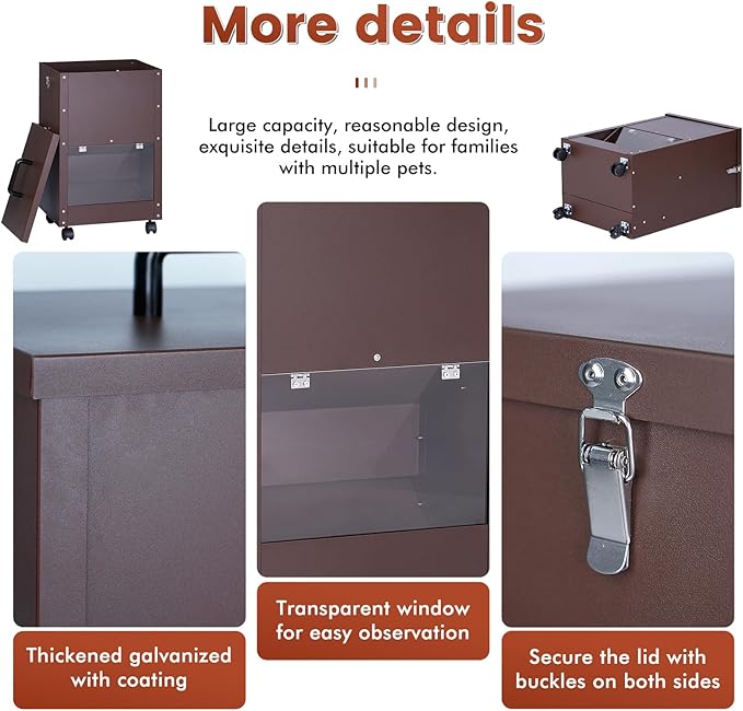 Automatic Dog Feeder Large Breed 30lb Outdoor Dog Food Dispenser for Large Dogs Self Feeding Galvanized Metal Dogs Pets Feeder Gravity Food Feed with Wheels (Brown)