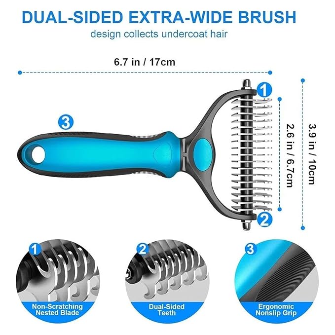 2in1 Stainless Pet Deshedding Brush Dog Hair Remover Pet Fur Knot Cutter Puppy Cat Comb Brushes Dogs Grooming Shedding Supplies(Pink-02)
