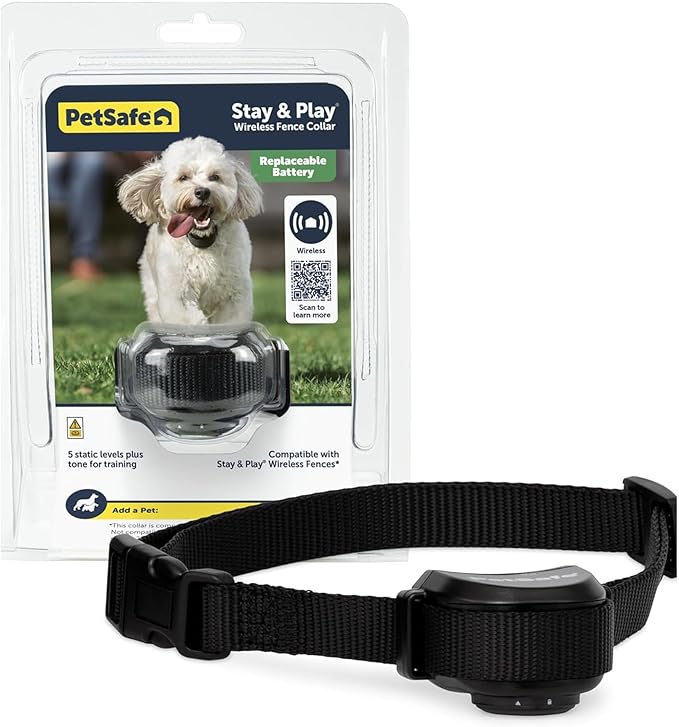 PetSafe Stay & Play Wireless Fence Replaceable Battery Receiver Collar - Waterproof & Battery-Operated Adjustable Static Correction Collar - for Dogs 5lb+