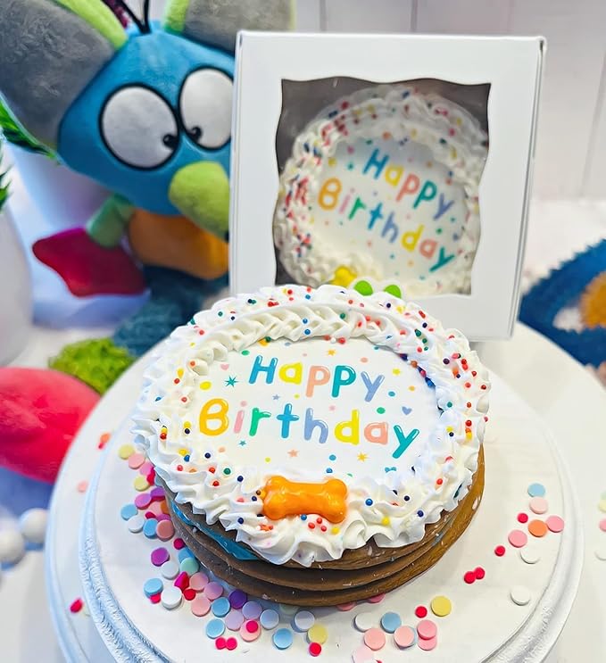 Dog Birthday Cake- Handmade Crunchy Cookie Treat- Made Fresh- Handmade with Love- Perfect Dog Party Gift Boxed, Iced and Decorated