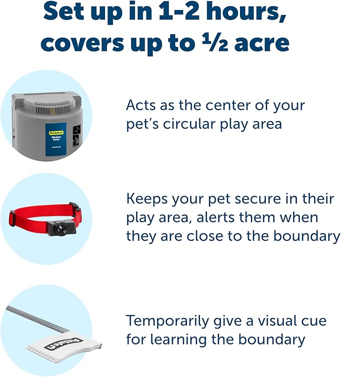 PetSafe Wireless Pet Containment System with 2 Replacement Collar Batteries - Wireless Electric Fence for Dogs - from Parent Company of Invisible Fence Brand - Covers Up to 1/2 Acre - for Pets 8lb+