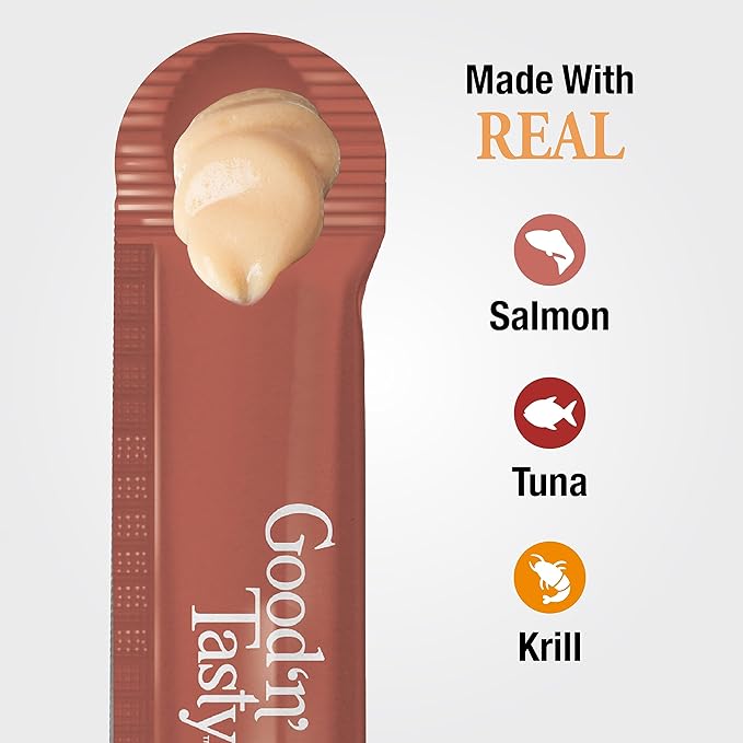 Good 'N' Tasty Savory Spoonables with Real Salmon, Tuna & Krill, 10 Count Tube, Triple Flavor Squeezable Lickable Wet Treats for Cats with Built-in Spoon for Less Mess