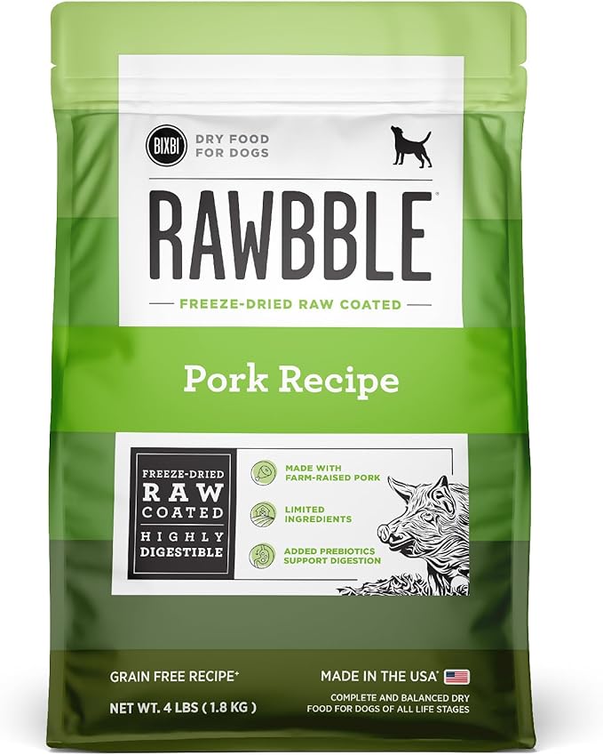 BIXBI Rawbble Freeze-Dried Raw Coated Dog Food, Pork – Fresh Meat, No Meat Meals, Grain-Free – USA Made, 4 lbs
