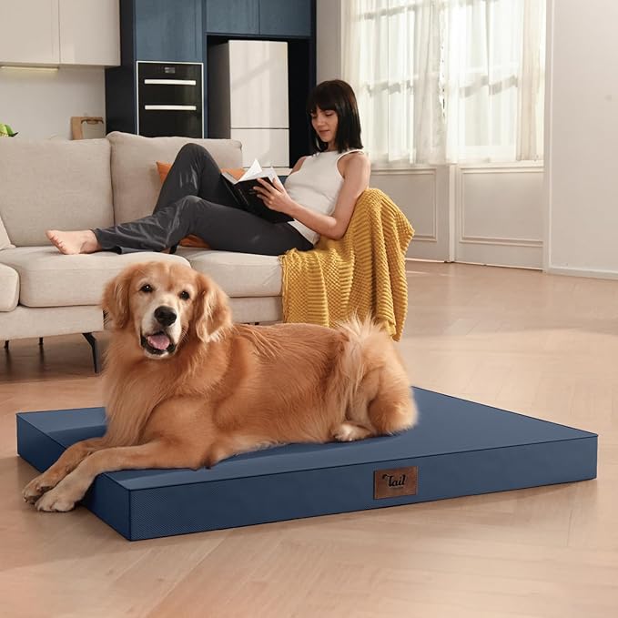 Outdoor Dog Bed for Small Dogs, Waterproof Dog Crate Bed for Medium Dogs Cats, Orthopedic Egg Crate Foam Pet Bed with Washable Removable Oxford Cover, Navy