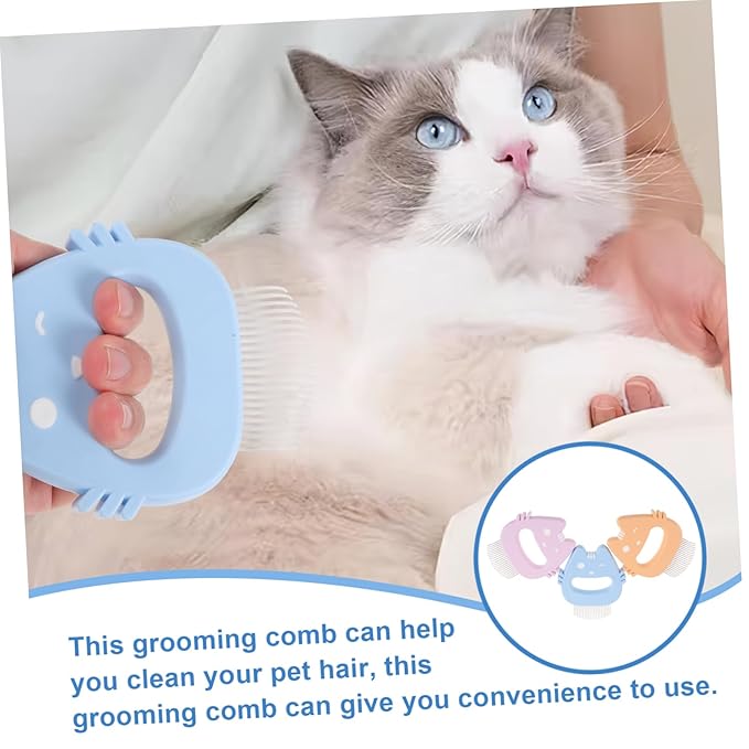 Hemoton PET Grooming Comb Set 3pcs Cat and Dog Massage Combs Silicone Handle Detangling and Deshedding Tool for Household Pets Compact and Portable Grooming Accessories