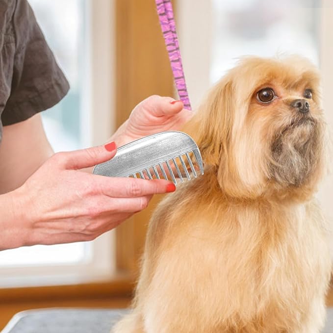 Metal Dog and Cat Grooming Comb Aluminum Wide Tooth Detangler Portable Shedding Tool for Undercoat Hair Removal Silver