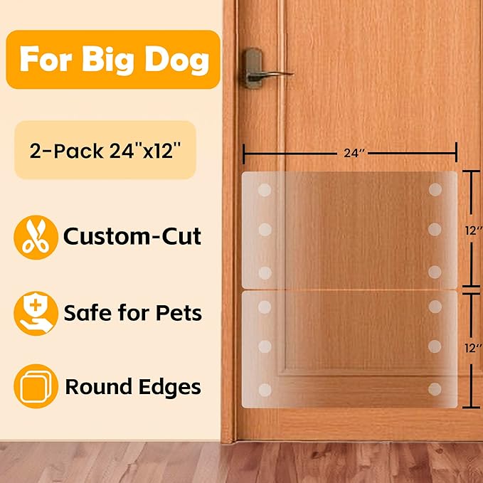 Dog Door Scratch Protector 2-Pack 24x12 - Ultra Thick Clear PVC Guard, Custom-Cut Heavy Duty Anti Scratch Shield for Cat Dog, Easy Install & Remove, Wall Window Furniture Protector