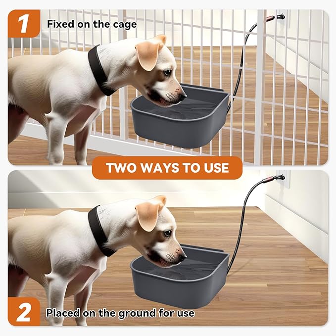 PETLESO Heated Water Bowl for Cats Rabbits, Hanging Dog Heating Dish for Cage Kennel Anti-Freeze, No Spill Heated Bowl for Rabbits Chickens Birds Small Animals, Indoor/Outdoor Use, 1L
