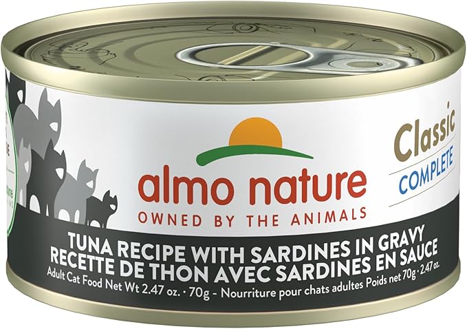 almo nature Classic Wet Cat Food, Tuna Recipe with Sardines in Gravy, Grain Free, GMO Free, No Artificial Colors and Flavors, 2.47oz Pack of 12