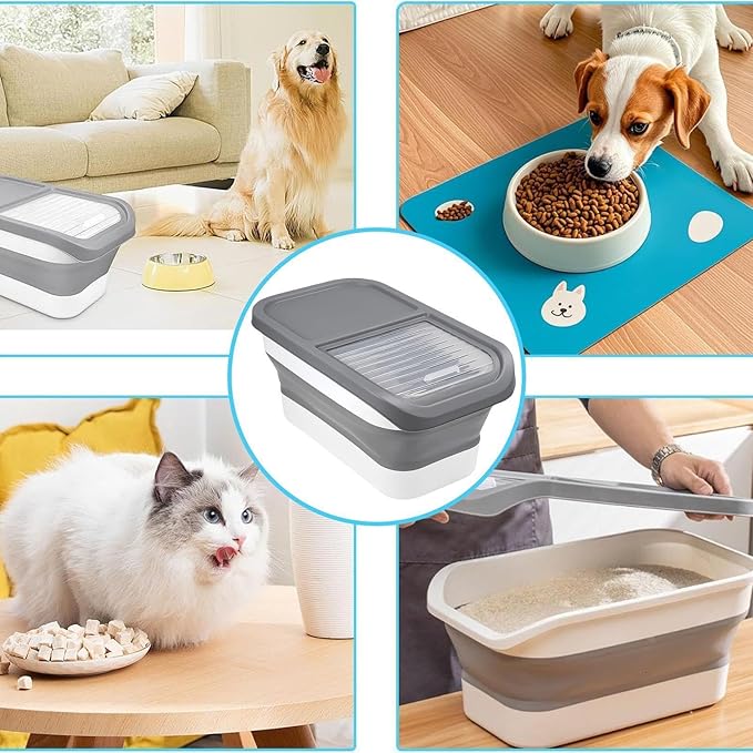 Dog Food Storage - Sliding Lid Pet Kibble Box, Moisture Proof Organizer, Bin For Dry Food, Secure Supply Container | Lightweight Feeding Kitchen, Pantry, Outdoor Trips, Home Use