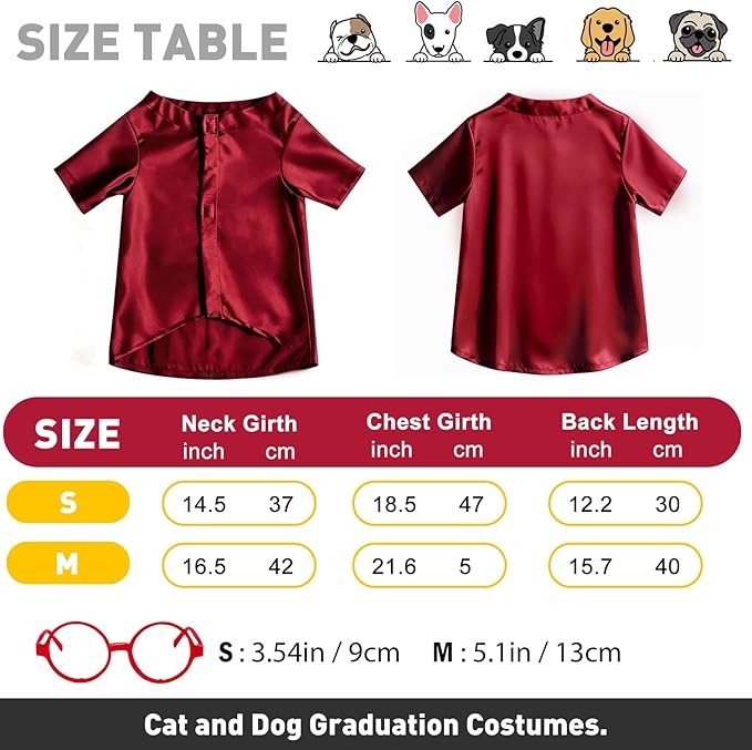 Dog Graduation Cap and Gown Set 2026 - Adjustable Washable Pet Cosplay Costume for Small Medium Dogs, Graduation Gift Supplies with Cap Robe Tassel,Dog Graduation Outfits Gifts (red, Small)