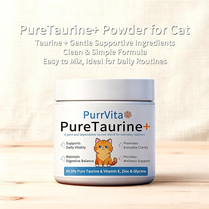 PurrVita Taurine for Cats, Taurine Powder Supplement with Vitamin E & Zinc Glycine for Feline Energy & Wellness (Unflavored)