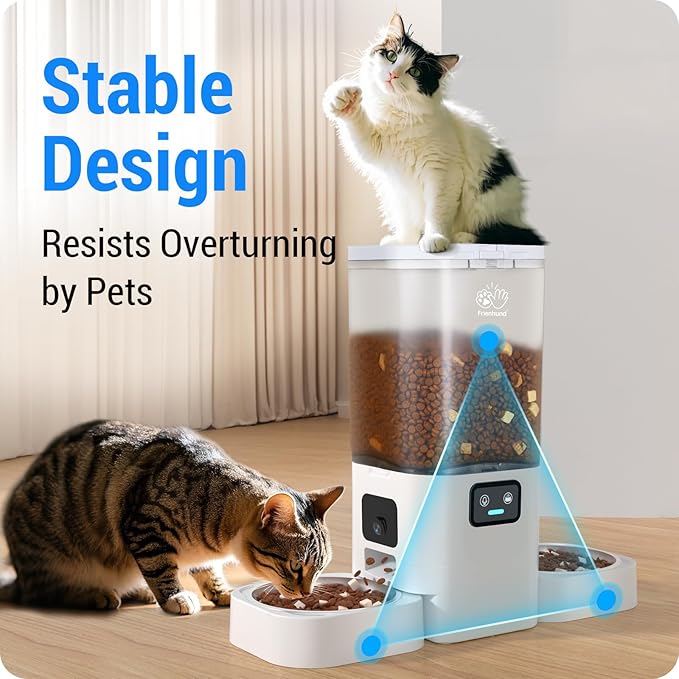 Dual Automatic Cat Feeder with Camera for 2 Cats: 5G WiFi Automatic Dog Feeder with Night Vision, 7L Auto Cat Food Dispenser with Two Camera for Multiple Pet, Easy to Clean-29 Cup(ACF180W-A)