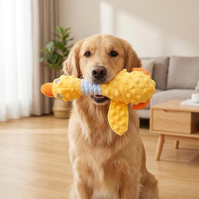 Goose Dog Toy Soft Stuffed Animal Plush Dog Puppy Chew Toys to Keep Them Busy Pet Supplies for Chewers Small Medium and Large Breeds (Yellow)