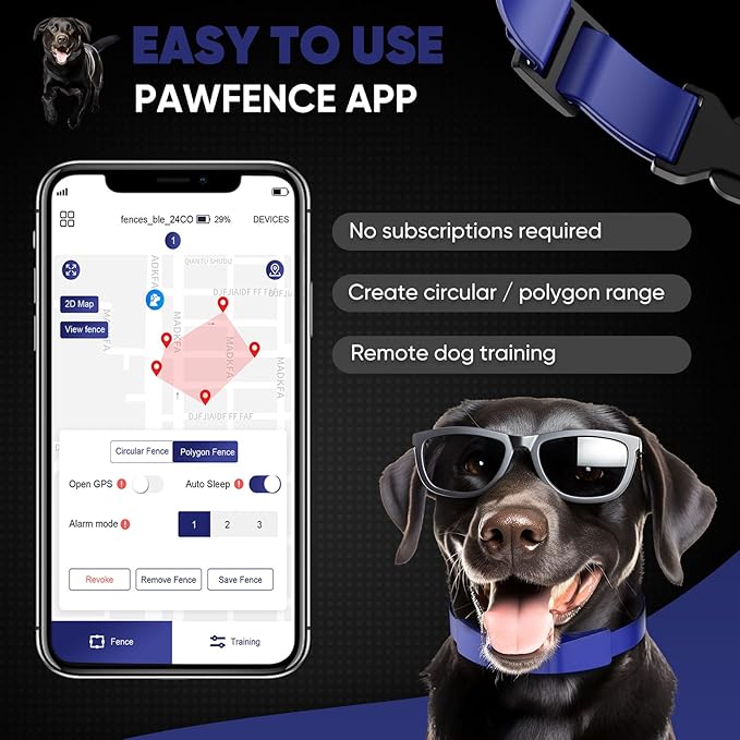 GPS Electric Dog Fence with Free App, Wireless Fence System with Training Collar, Adjustable of Dogs Portable Fence for Outdoor Use, Rechargeable Waterproof Flexiable Collar, (Blue)
