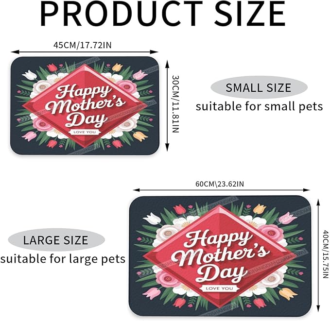 Pet Cat Dog Food Mat Absorbent Dog Feeding Mat Happy Mother's Day Floral Gift Mom Ev No Stains Cat Food Mats Indoor Pet Accessories Supplies Dogs Placemat Water Bowl Mats with Rubber Backing 18X12In