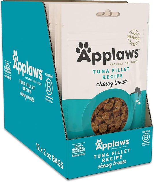 Applaws Natural Chewy Cat Treats, Grain-Free, High Protein, Limited Ingredients, No Artificial Additives or Fillers, Healthy & Nutritious Snack for Cats, Tuna (12 x 2.0oz Bags)
