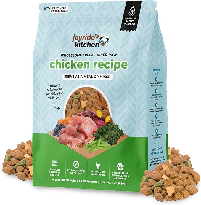Joyride's Kitchen Freeze-Dried Raw Chicken Dog Food – Grain-Free, All-Natural, High Protein Freeze Dried Meal or Topper, Made in USA – Vet-Formulated, Picky Eater Approved