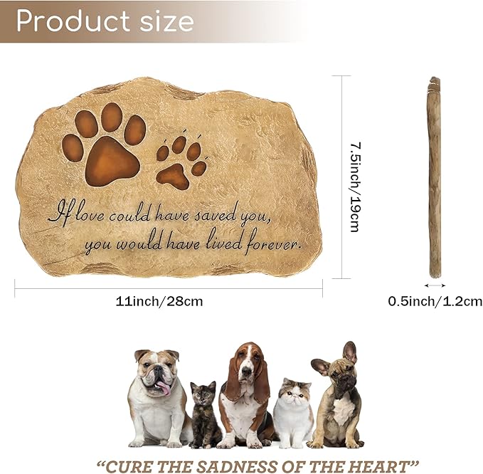 Jetec Dog Memorial Stone Dog Garden Memorial Stone Paw Prints Pet Headstone Resin Grave Marker Pet Loss Gifts Sympathy Gifts for Indoor Outdoor, 11 x 7.5 Inch