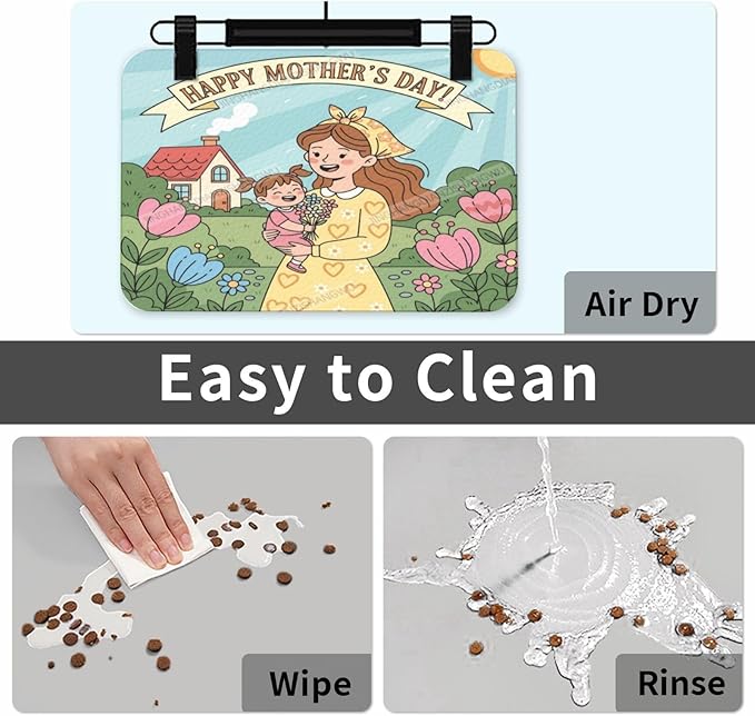 Non Slip Mat for Dog Pet Cat Dog Food Mats Happy Mother's Day Floral Gift for Mom Dv Water Bowl Mat Quick Dry Absorbent Cat Feeding Mats 18X12In