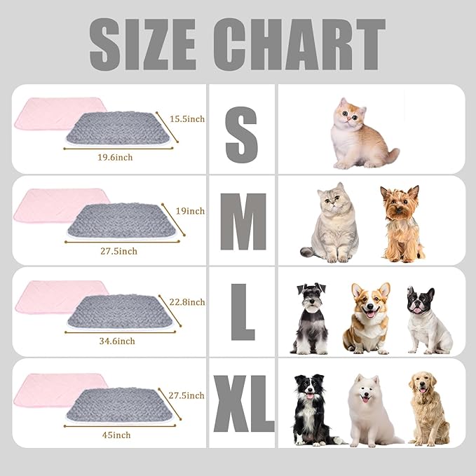 SUPRIY 2-Pack (Pink + Gray) Self-Warming Cat Mat Self-Heating Dog Mat Warm Pet Pad Reflective Heating Pet Bed Waterproof and Washable Suitable for Dog Cat Bed Cage Mats Blanket (Small15.5x19.5IN)