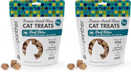 Primetime Petz Hauspanther Freeze-Dried Raw Cat Treats Bites, 1.5 oz (Beef) (Pack of 2)