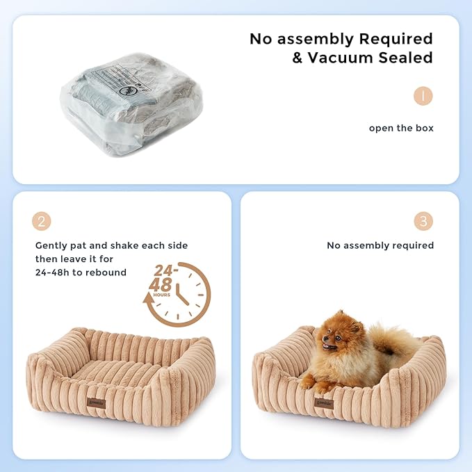Large Cat Beds - Orthopedic Dog Bed for Medium Dogs, Rectangle Pet Bed with Fluffy Removable Washable Cover, 25x21x9inches, Beige