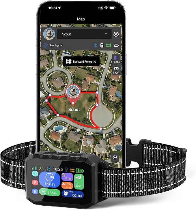 GPS Wireless Dog Fence – with Dog Collar & Free App, Custom GPS Fence, Beep/Vibration/Static Modes, IP67 Waterproof, Long Battery Life, for Dogs 10–120 lbs