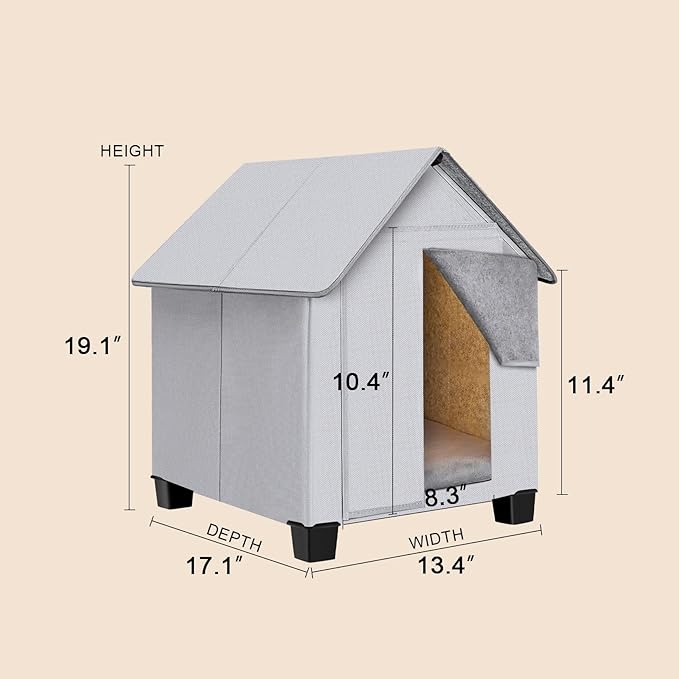 Outdoor Dog House, Elevated Foldable Dog Cave Bed with Removable Plush Mat for Small Dogs and Cats Up to 15.7 Inches Long
