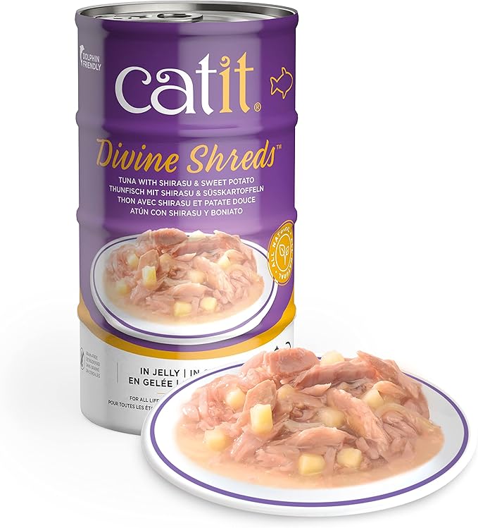 Catit Divine Shreds in Jelly, Premium Wet Cat Food, Tuna with Shirasu & Sweet Potato