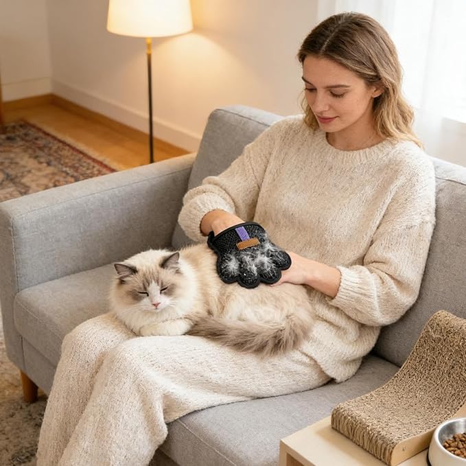 Pet Hair Removal Glove, Reusable Washable Scrubber, Static Hair Removal Mitt for Cats and Dogs, Soft Rubber Massage Bristles, Grooming Tool for Long and Short Coats, Versatile Glove for Carpets